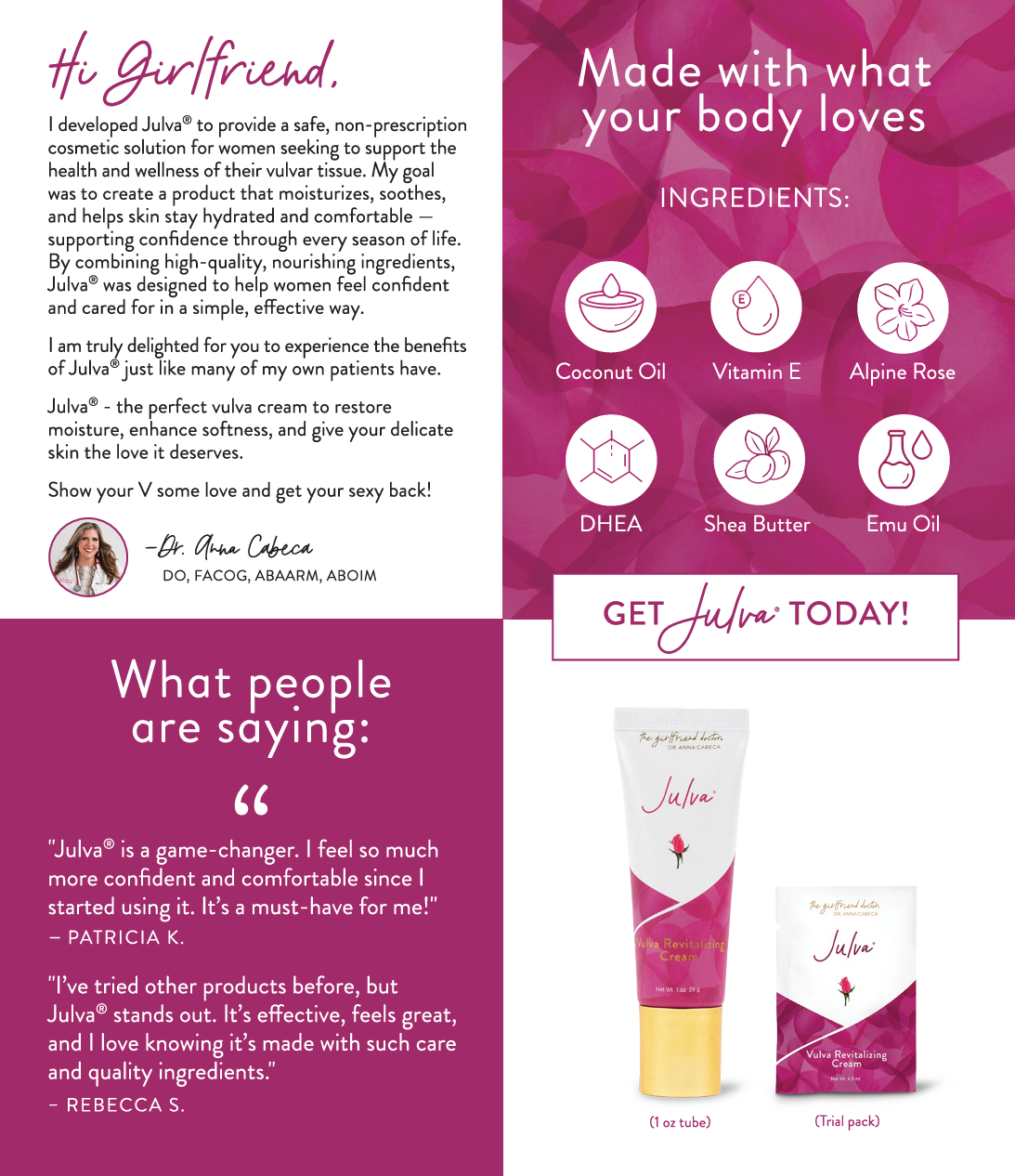 Back of Julva® Brochure for Doctor's Office