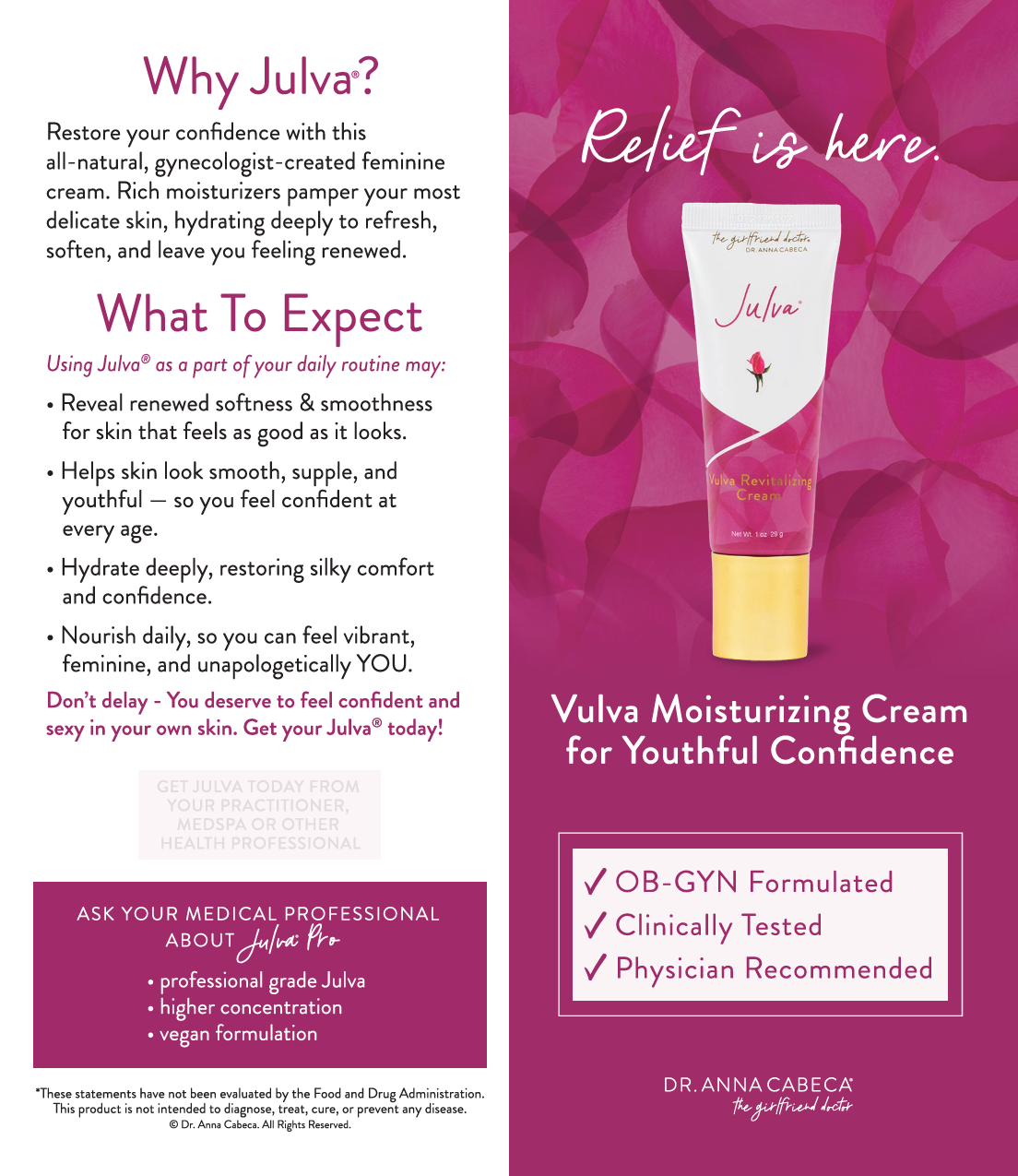 Front of Julva® Brochure for Doctor's Office